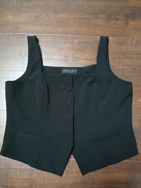 Rachel Zoe Black Button Front Sleeveless Solid Short Vest Women’s Regular L